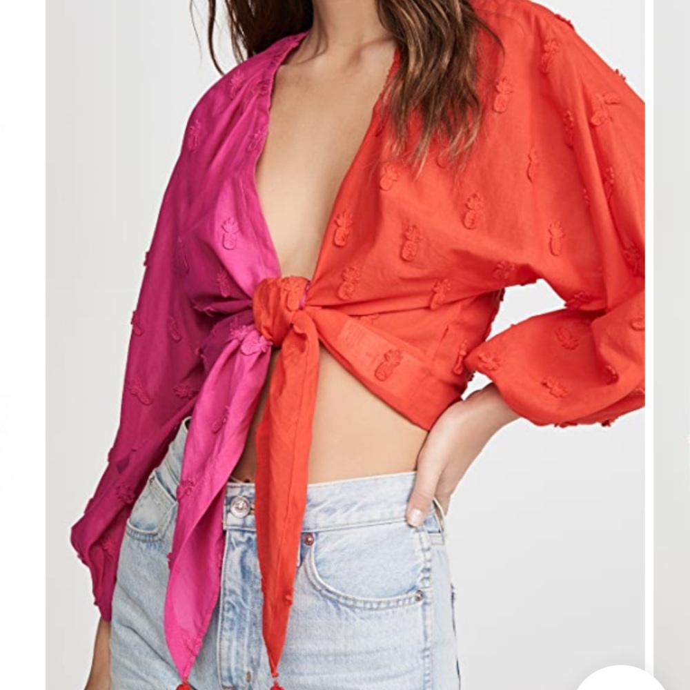 NWT FARM Rio Colorblock Pineapple Blouse Sz S $125